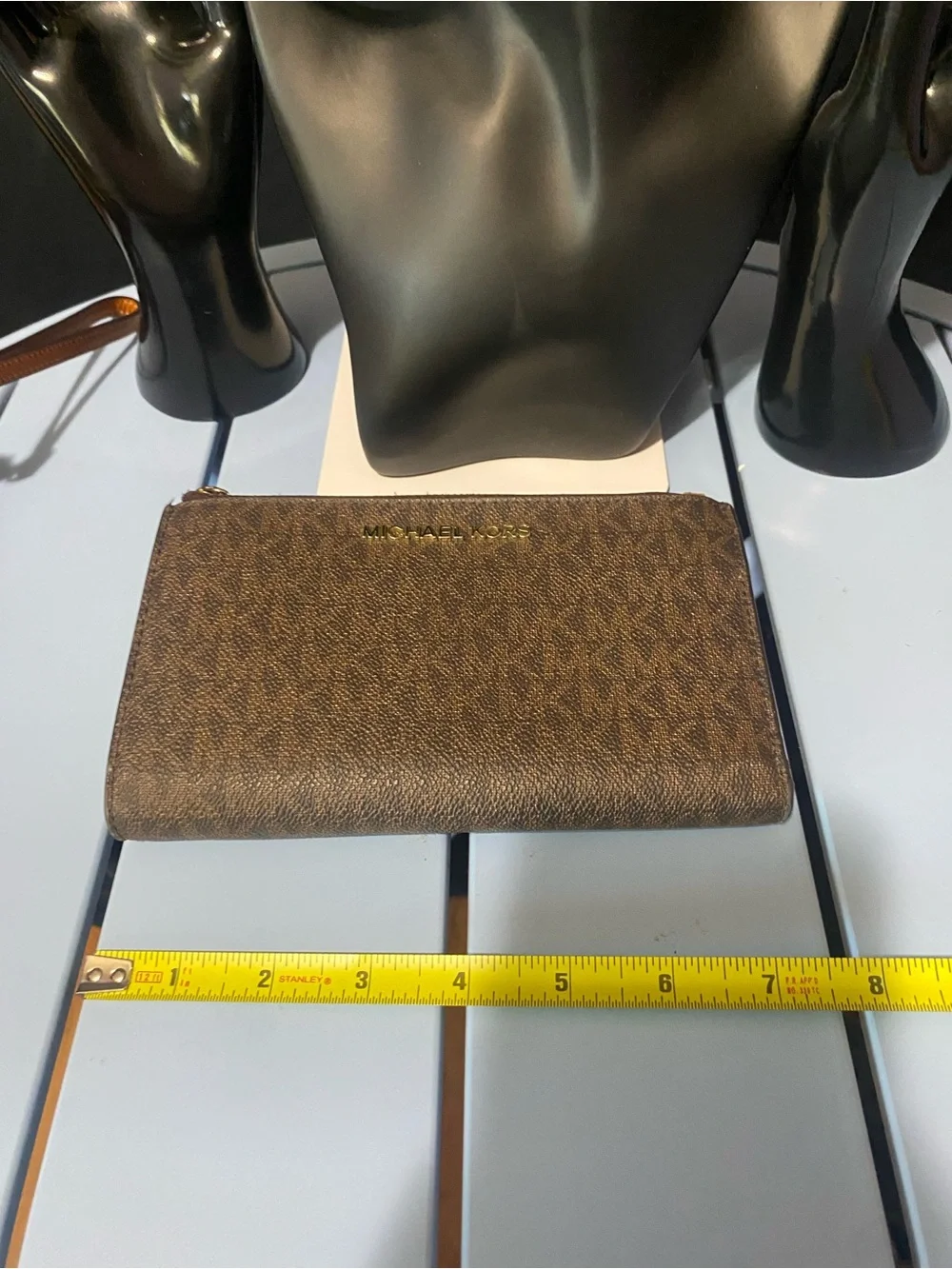 Michael Kors Brown and Gold Logo Zip Wallet